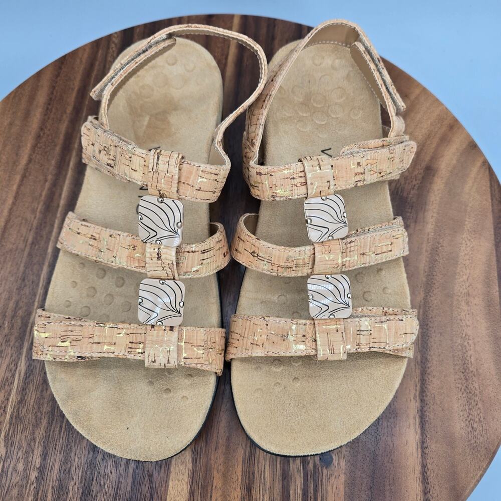 Vionic Amber Sandals Womens 8 Wide Gold Cork Orthotic Adjustable T Strap Comfort - Picture 5 of 7